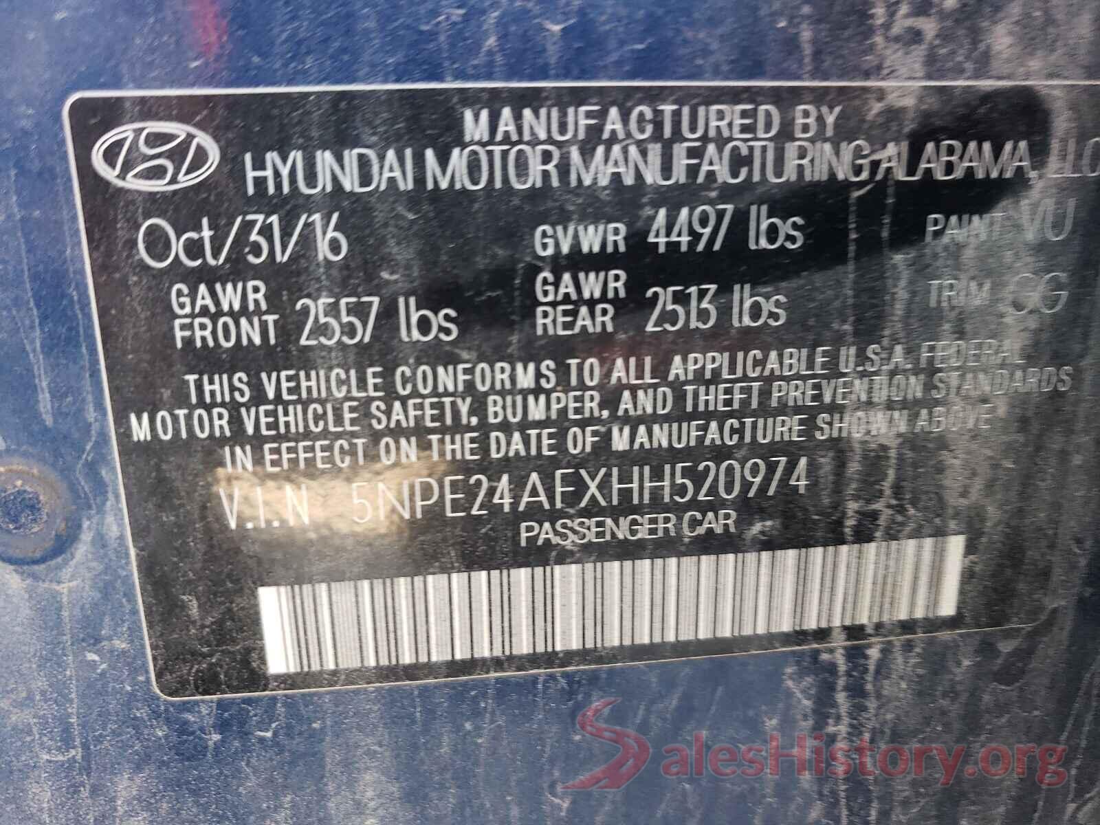 5NPE24AFXHH520974 2017 HYUNDAI SONATA