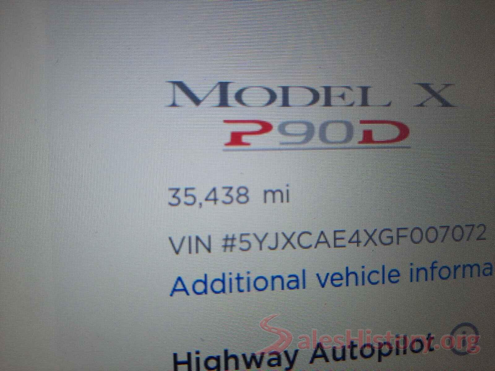 5YJXCAE4XGF007072 2016 TESLA MODEL X