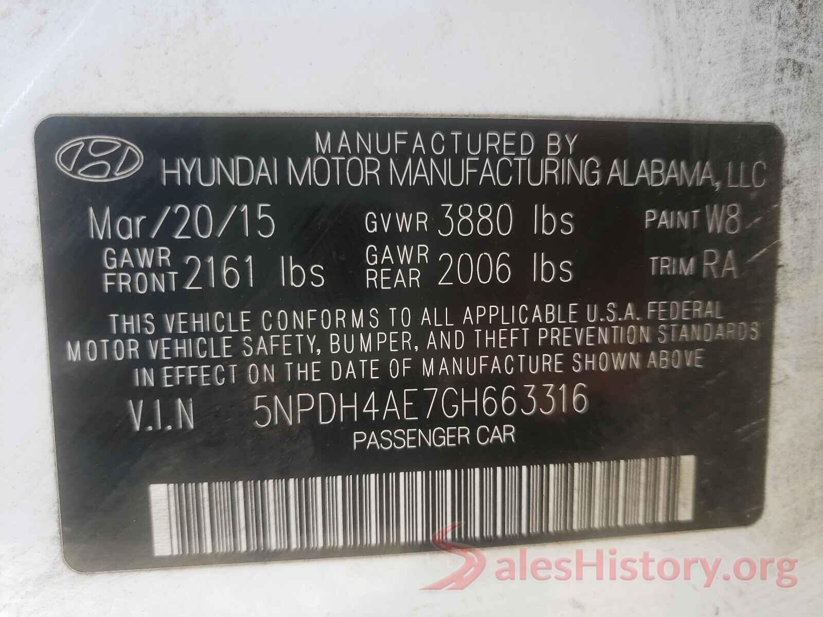 5NPDH4AE7GH663316 2016 HYUNDAI ELANTRA