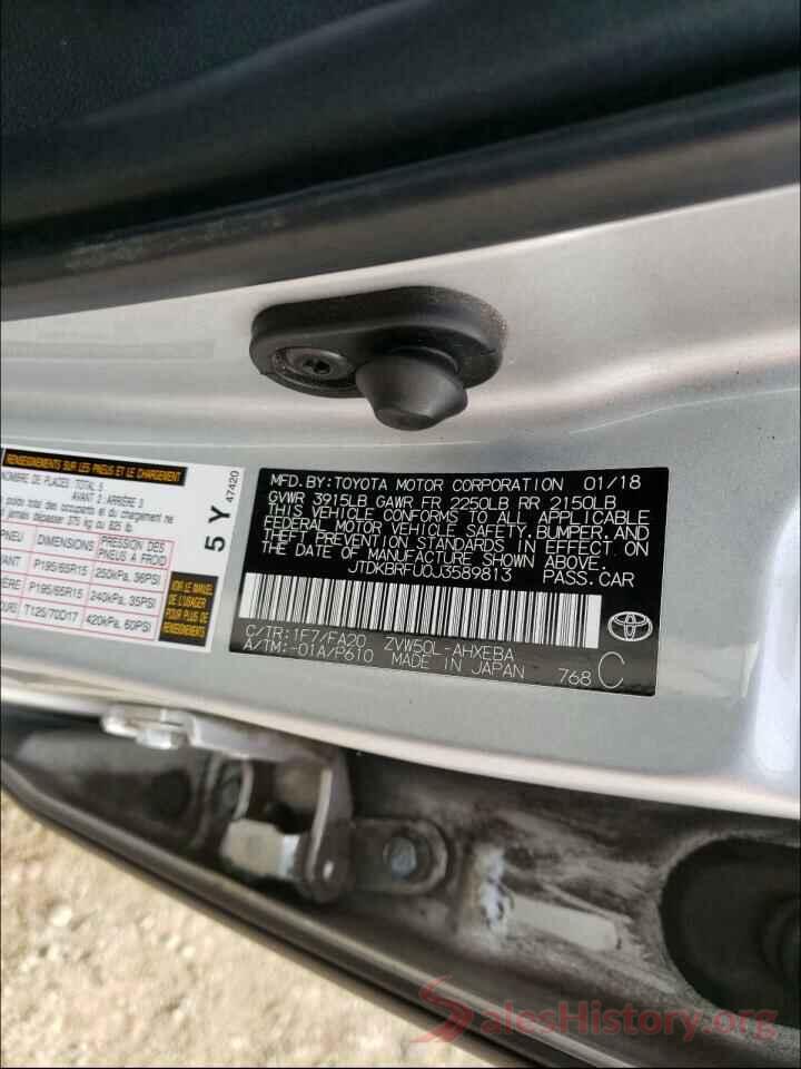 JTDKBRFU0J3589813 2018 TOYOTA PRIUS