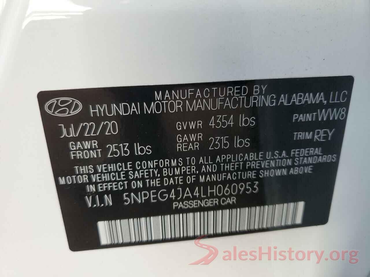 5NPEG4JA4LH060953 2020 HYUNDAI SONATA