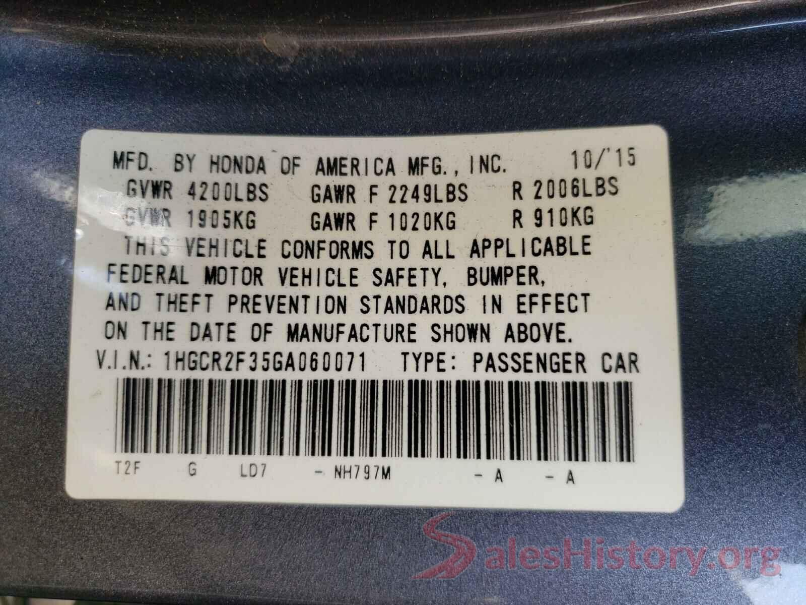 1HGCR2F35GA060071 2016 HONDA ACCORD