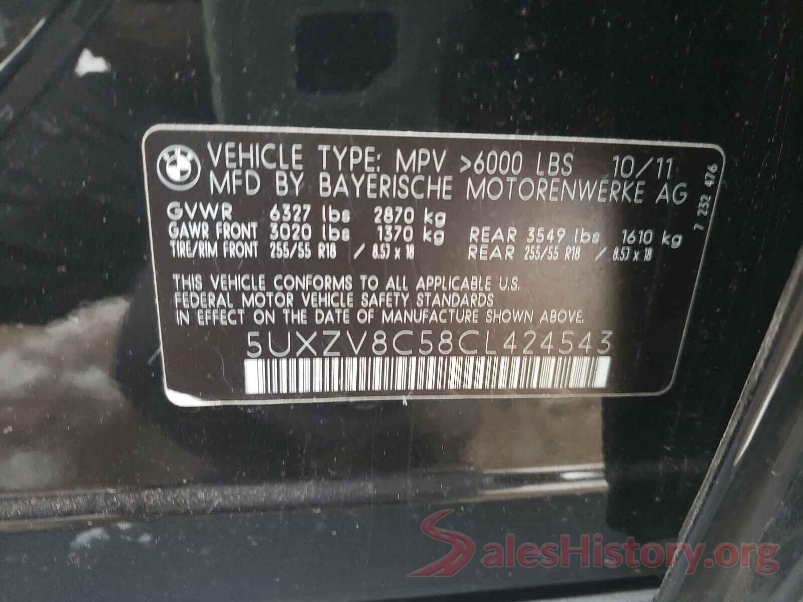 5UXZV8C58CL424543 2012 BMW X5