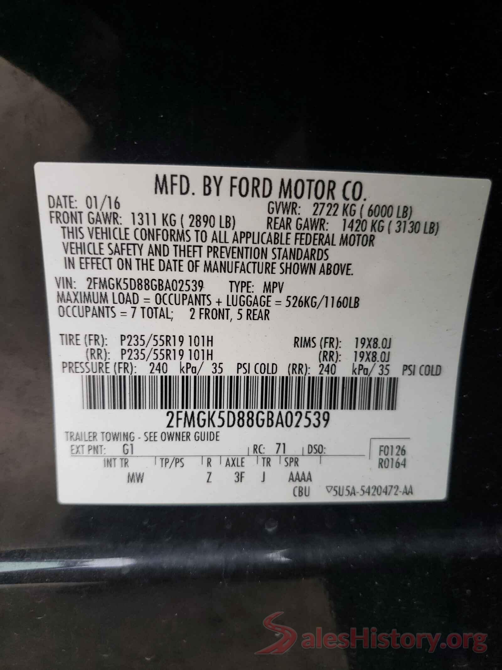 2FMGK5D88GBA02539 2016 FORD FLEX