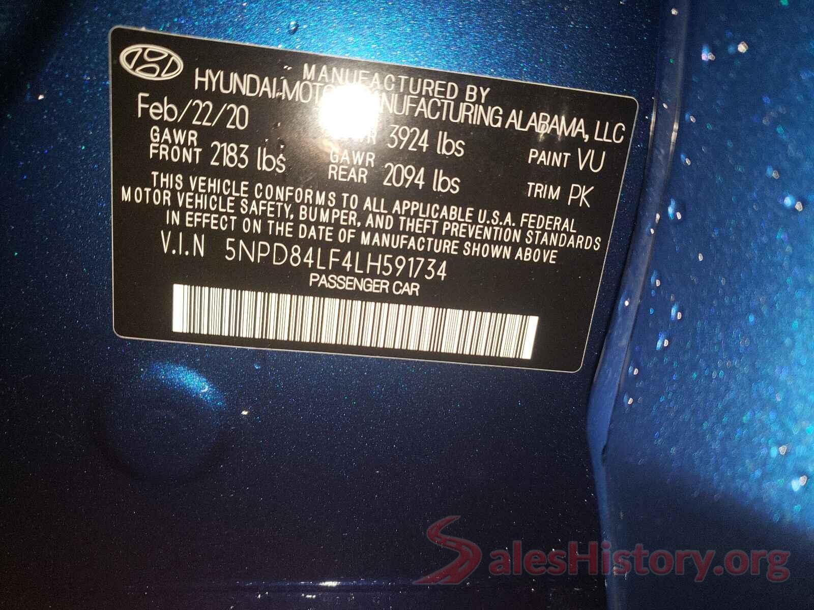 5NPD84LF4LH591734 2020 HYUNDAI ELANTRA