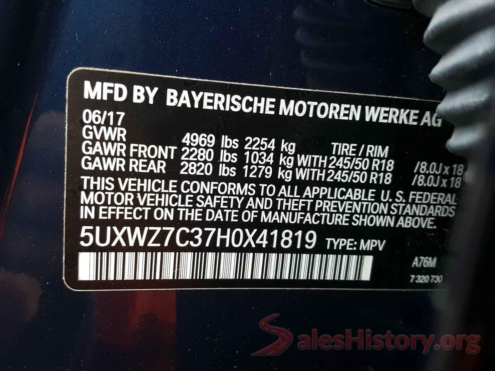 5UXWZ7C37H0X41819 2017 BMW X3