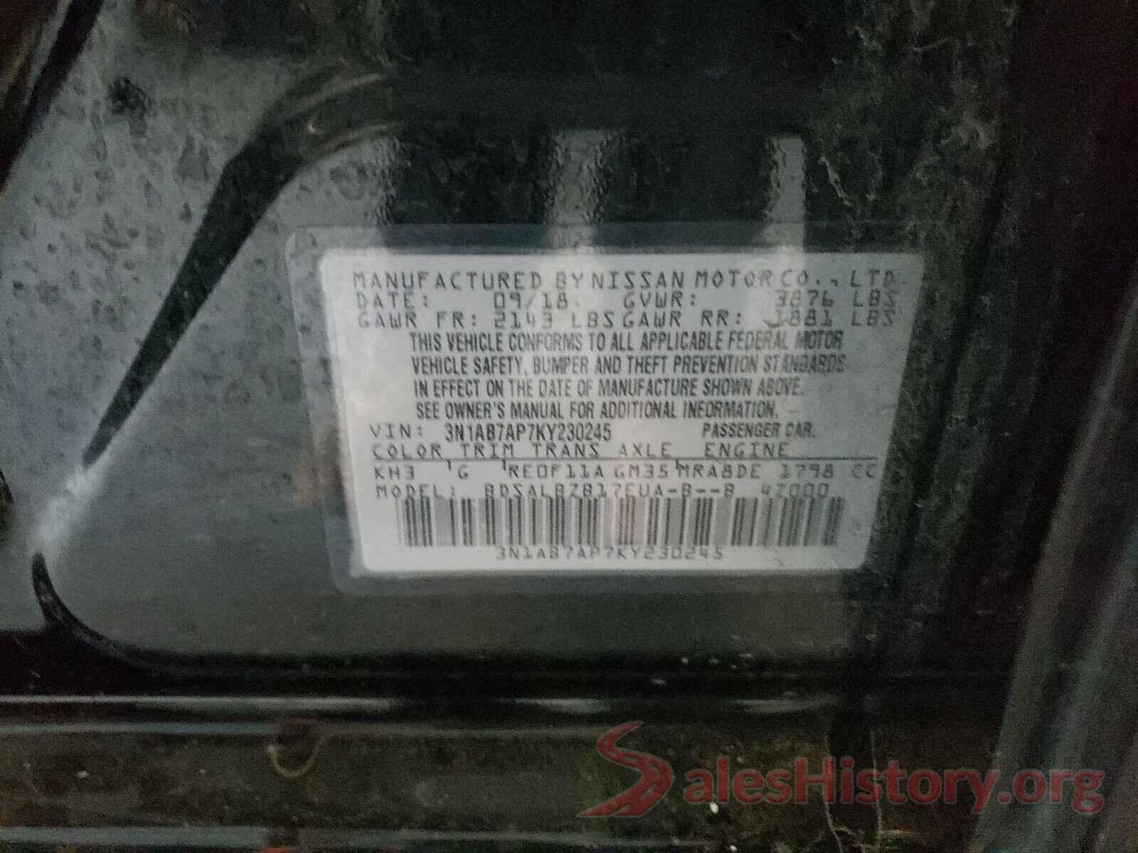 3N1AB7AP7KY230245 2019 NISSAN SENTRA