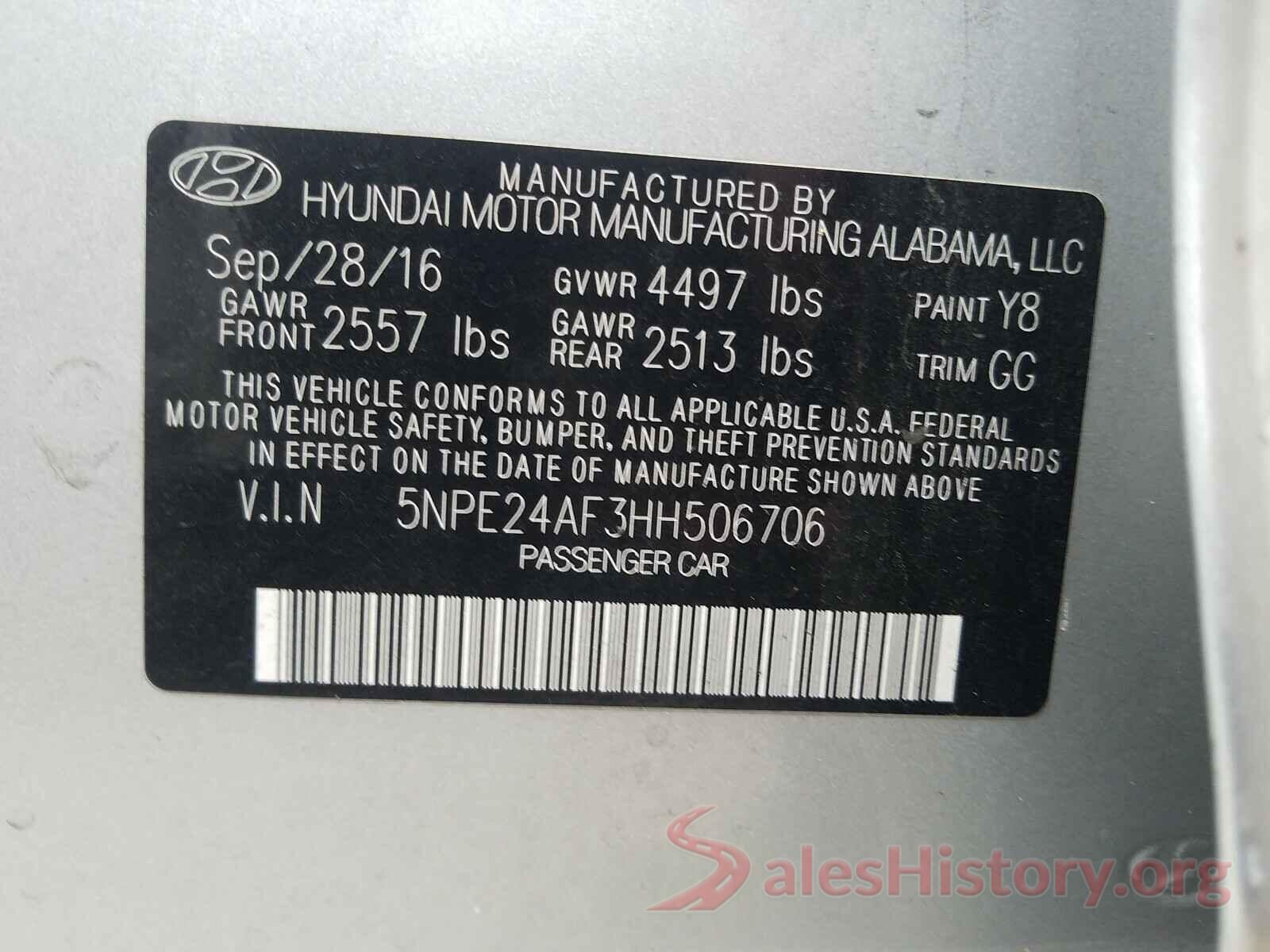 5NPE24AF3HH506706 2017 HYUNDAI SONATA