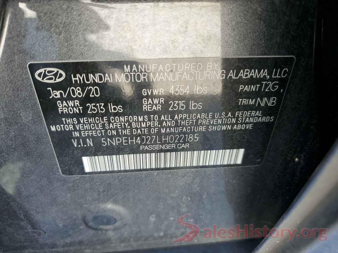 5NPEH4J27LH022185 2020 HYUNDAI SONATA