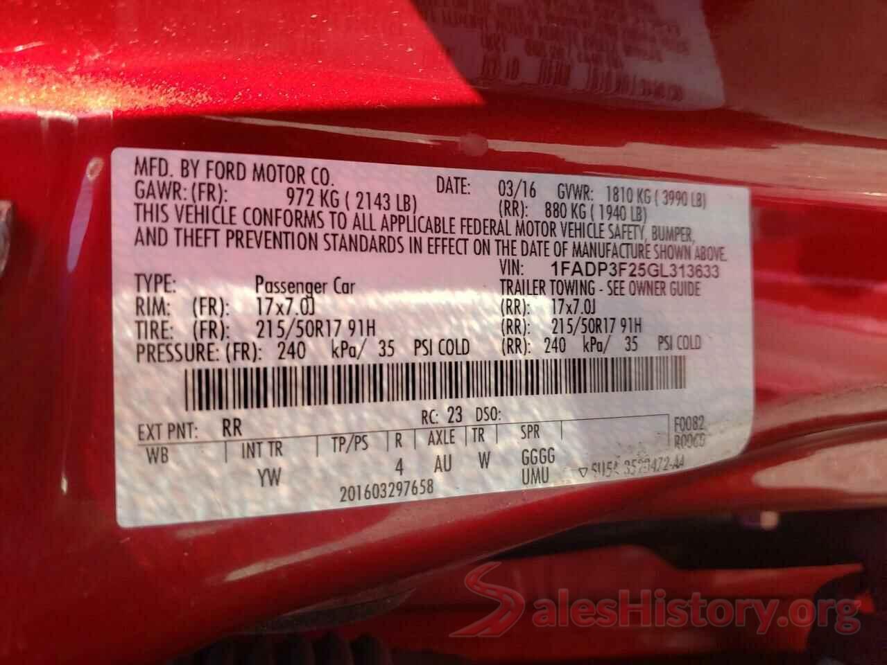 1FADP3F25GL313633 2016 FORD FOCUS