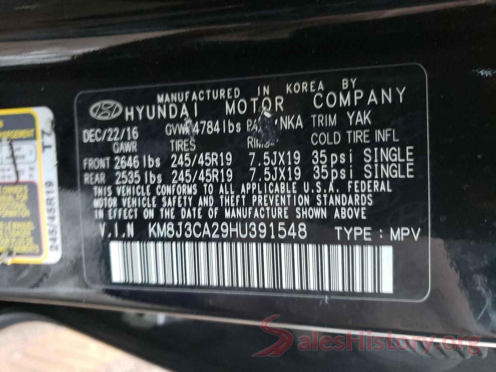 KM8J3CA29HU391548 2017 HYUNDAI TUCSON