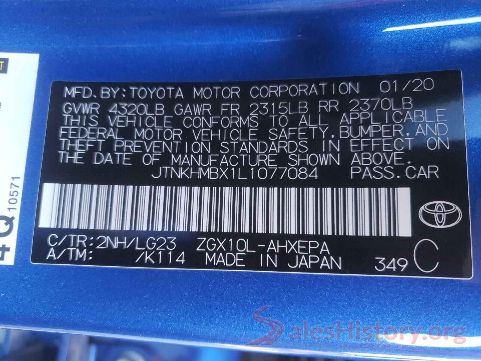 JTNKHMBX1L1077084 2020 TOYOTA C-HR