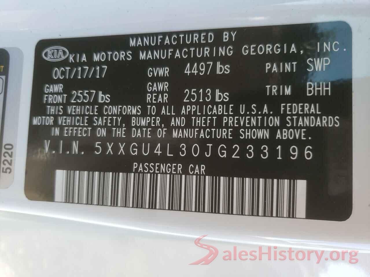 5XXGU4L30JG233196 2018 KIA OPTIMA