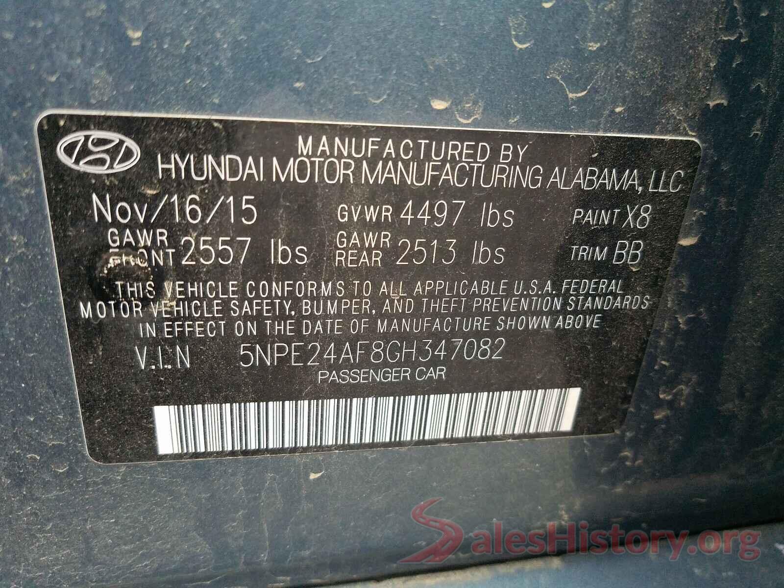 5NPE24AF8GH347082 2016 HYUNDAI SONATA