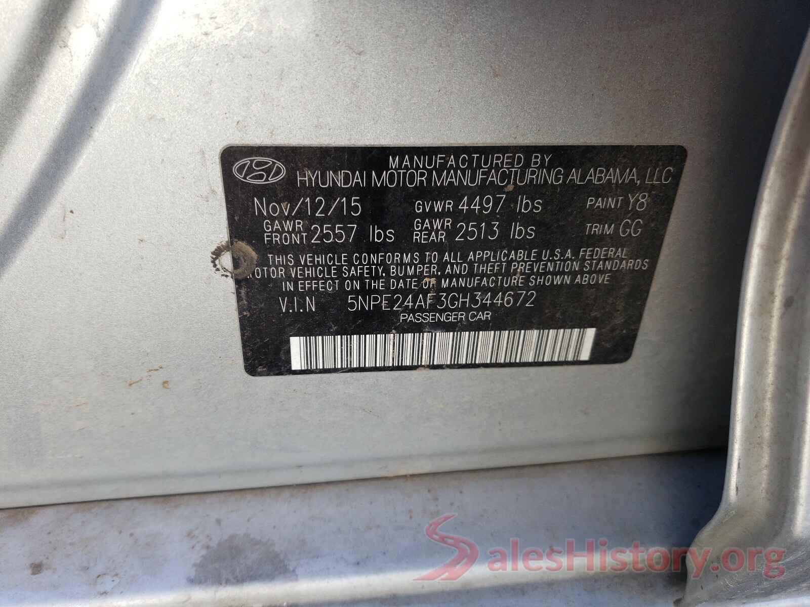 5NPE24AF3GH344672 2016 HYUNDAI SONATA