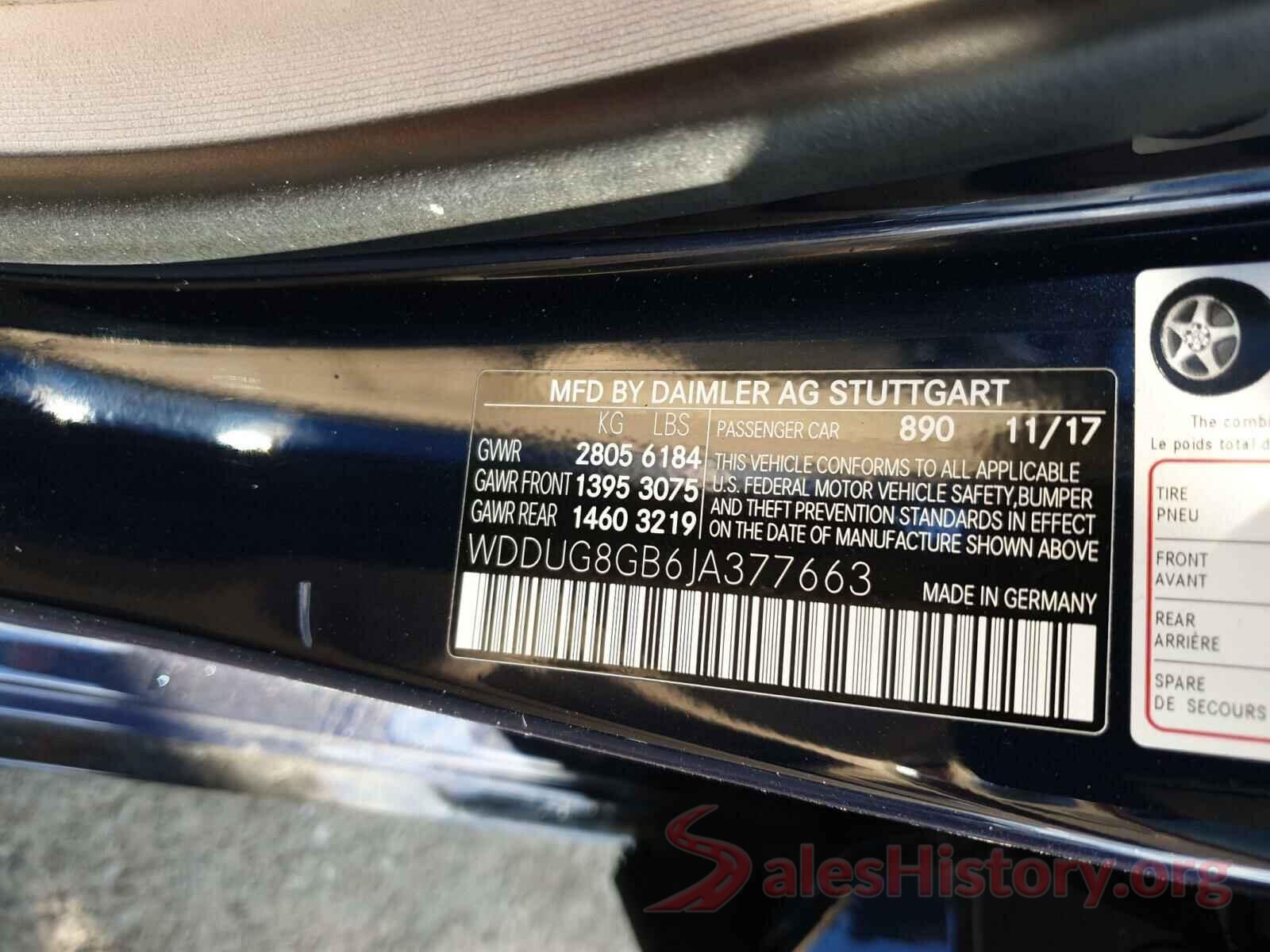 WDDUG8GB6JA377663 2018 MERCEDES-BENZ S CLASS