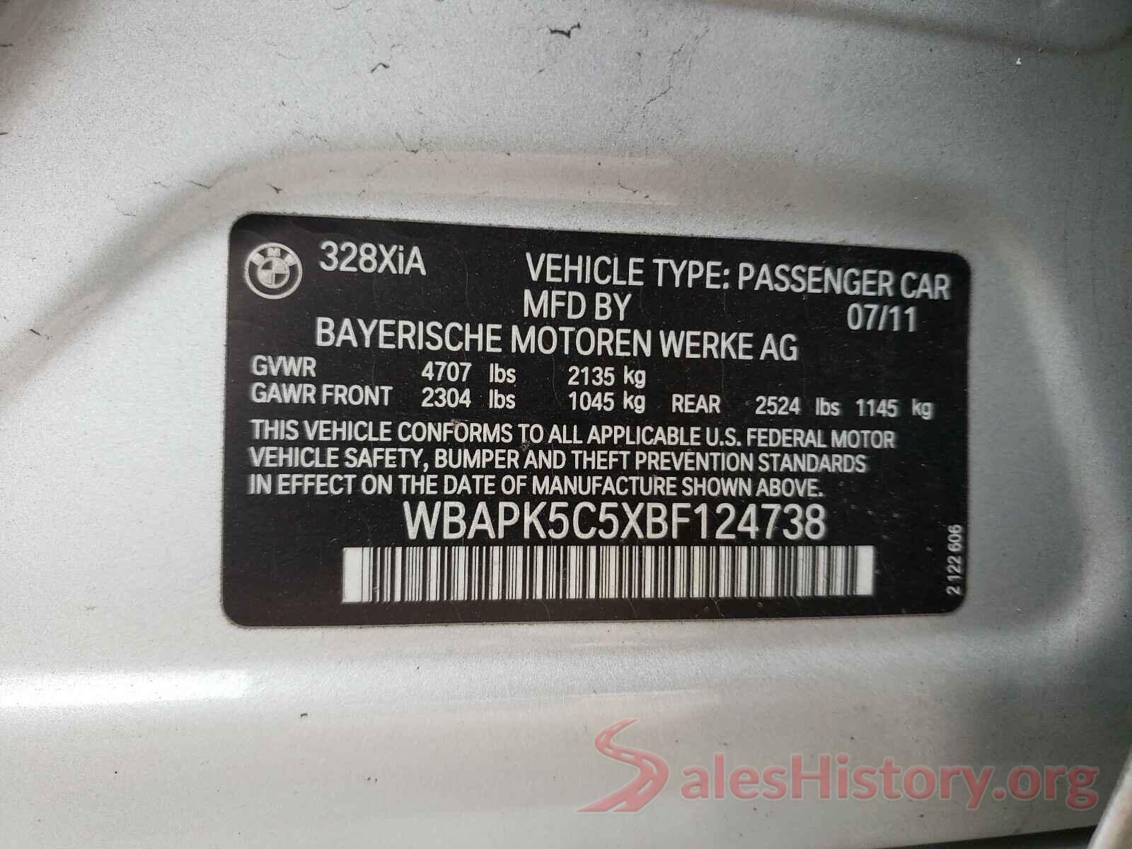 WBAPK5C5XBF124738 2011 BMW 3 SERIES