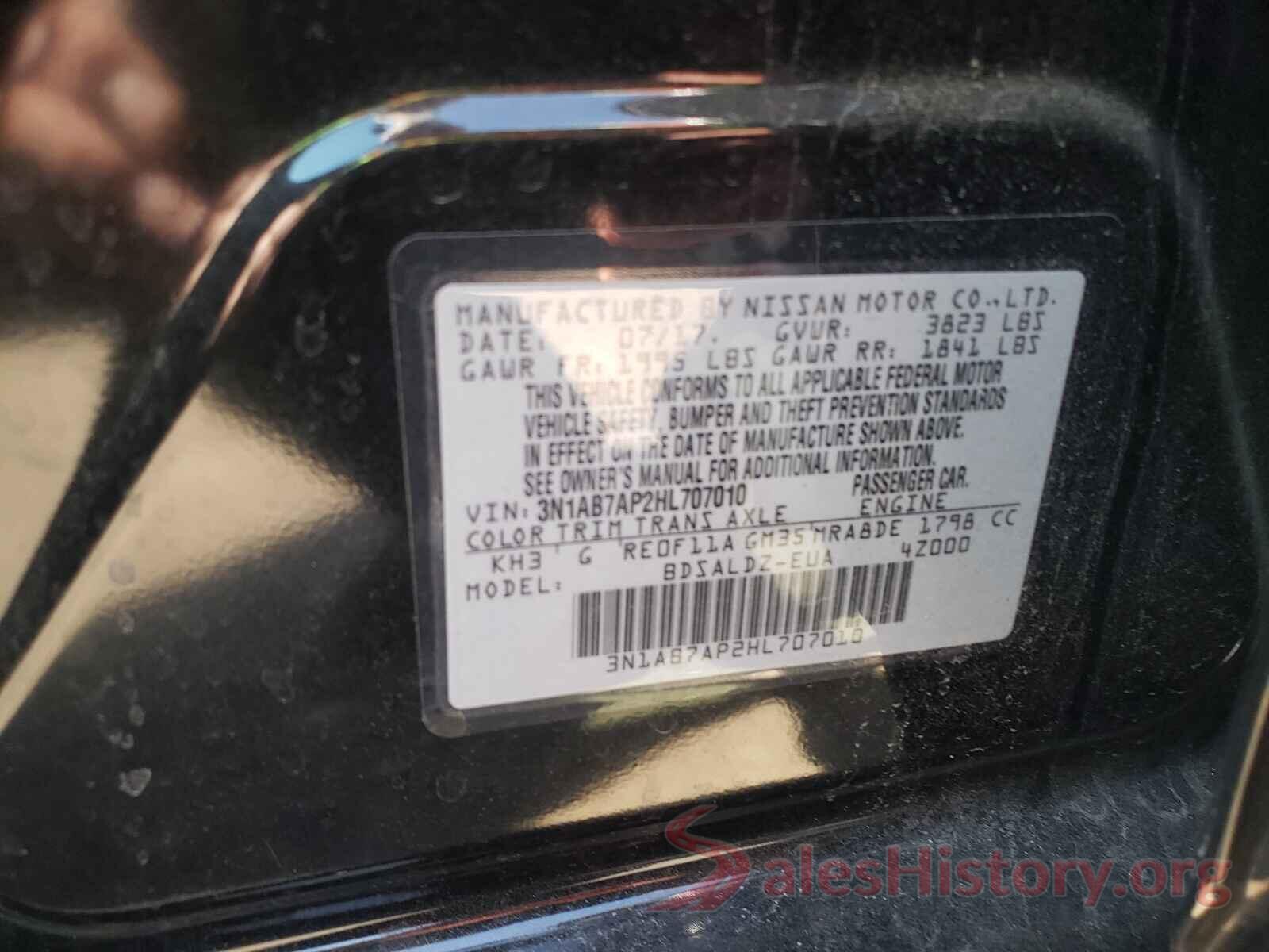 3N1AB7AP2HL707010 2017 NISSAN SENTRA