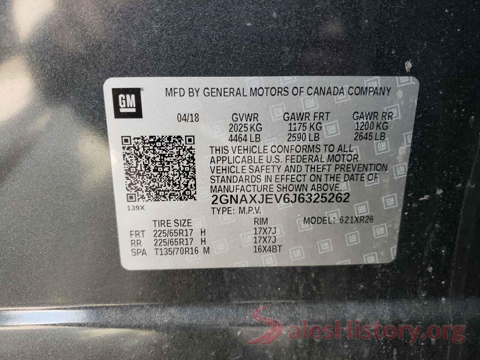 2GNAXJEV6J6325262 2018 CHEVROLET EQUINOX