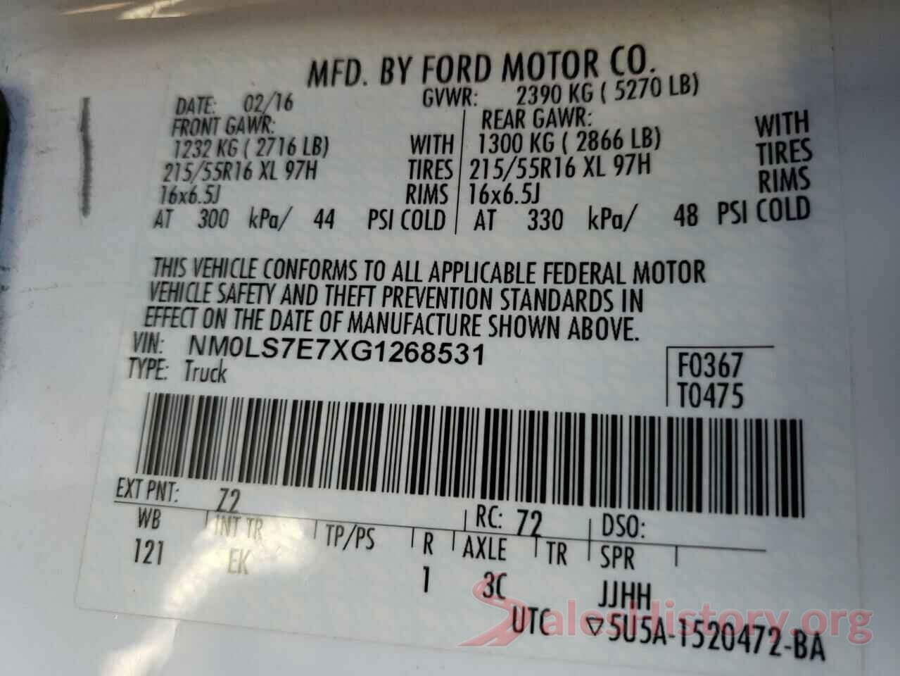 NM0LS7E7XG1268531 2016 FORD TRANSIT CO