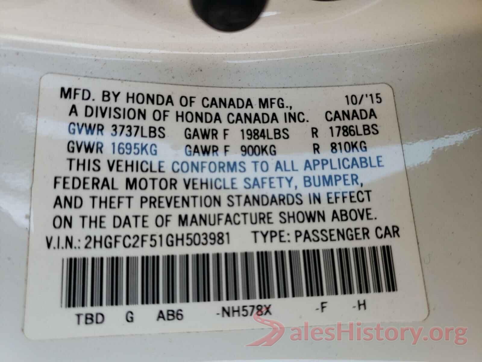 2HGFC2F51GH503981 2016 HONDA CIVIC