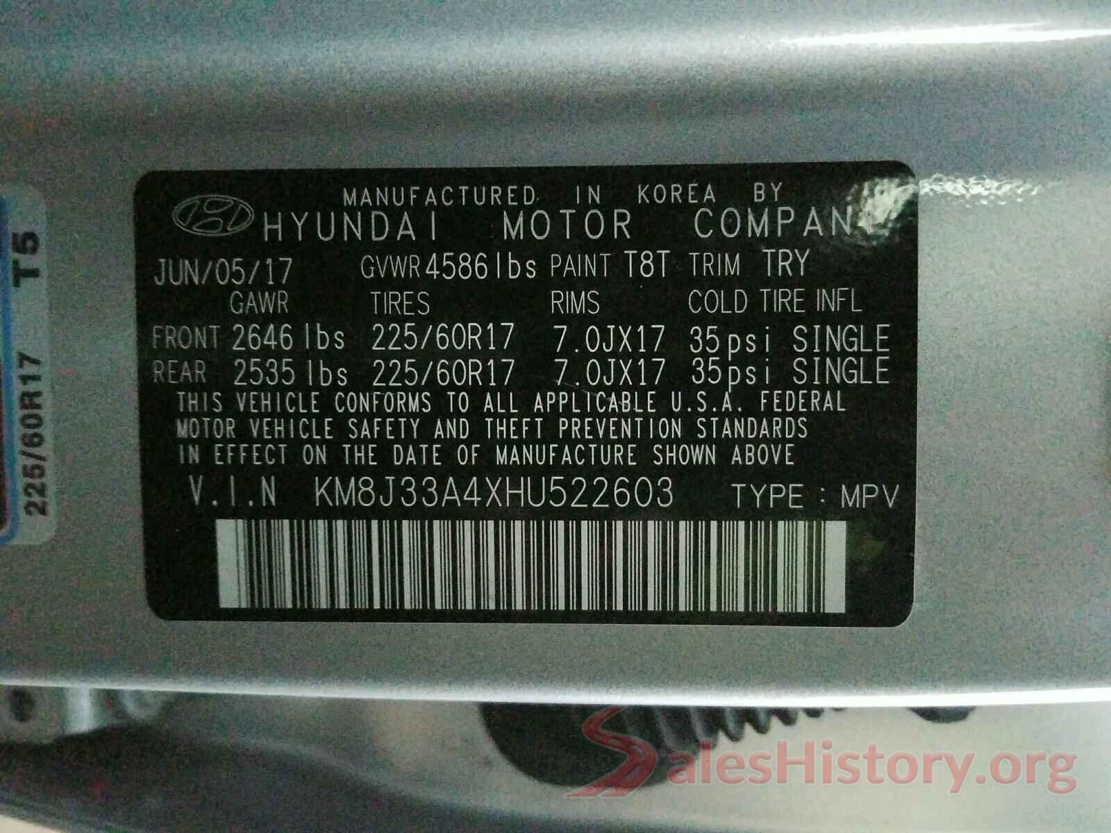 KM8J33A4XHU522603 2017 HYUNDAI TUCSON