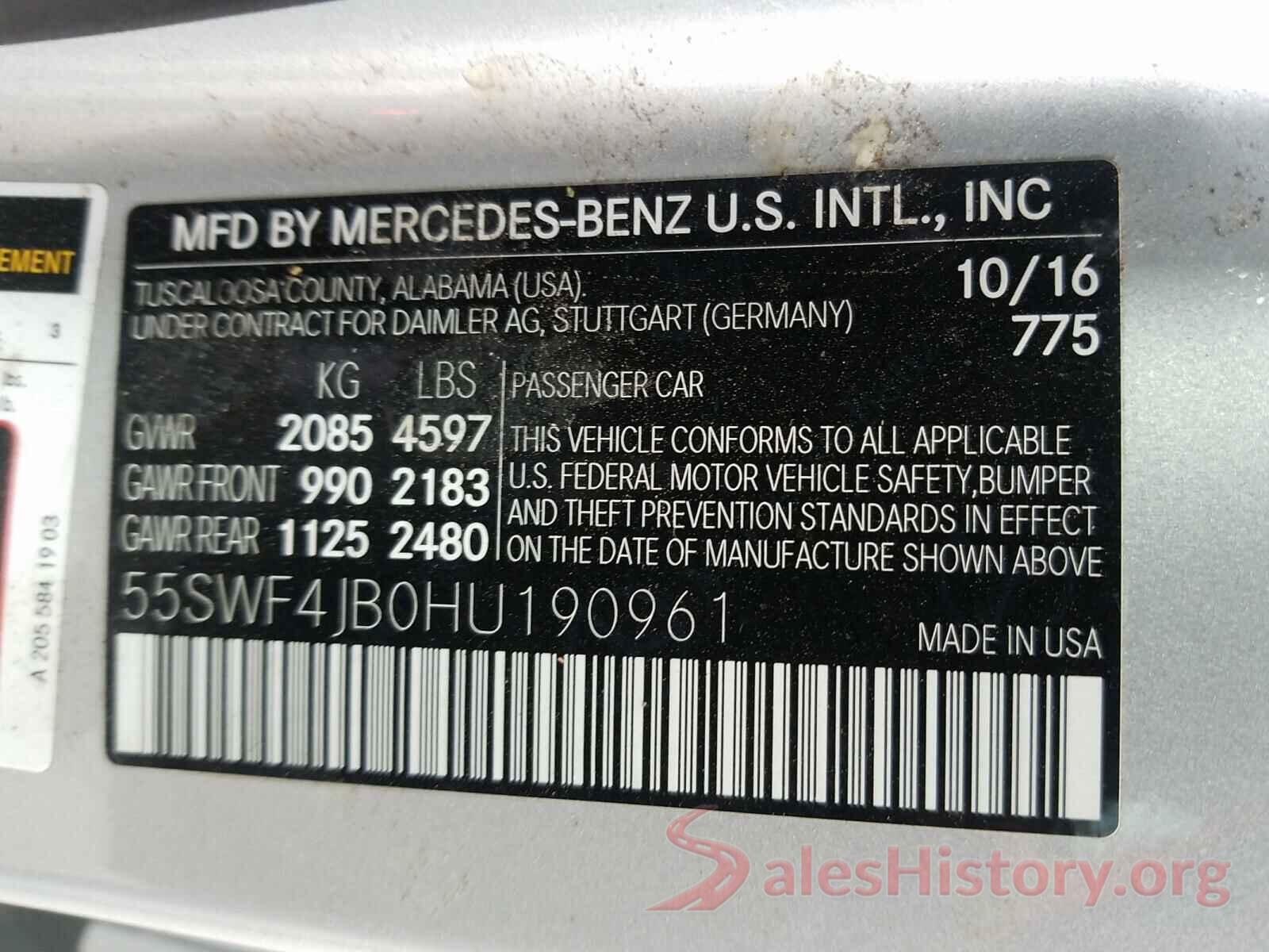 55SWF4JB0HU190961 2017 MERCEDES-BENZ C CLASS