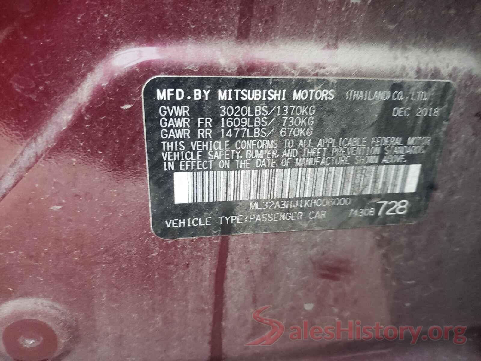 ML32A3HJ1KH006000 2019 MITSUBISHI MIRAGE