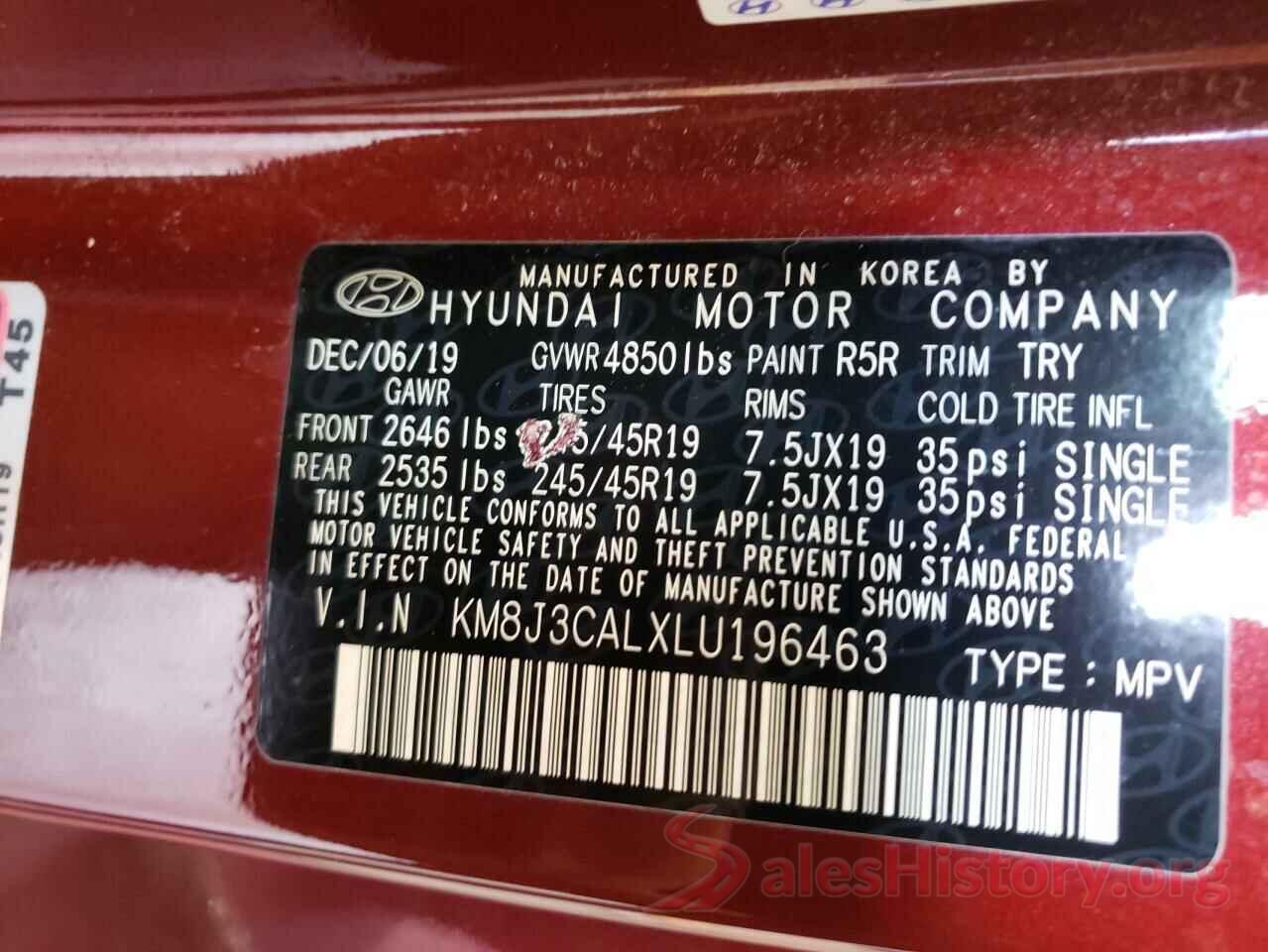 KM8J3CALXLU196463 2020 HYUNDAI TUCSON