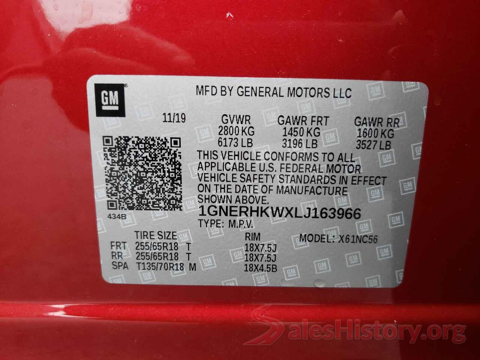 1GNERHKWXLJ163966 2020 CHEVROLET TRAVERSE