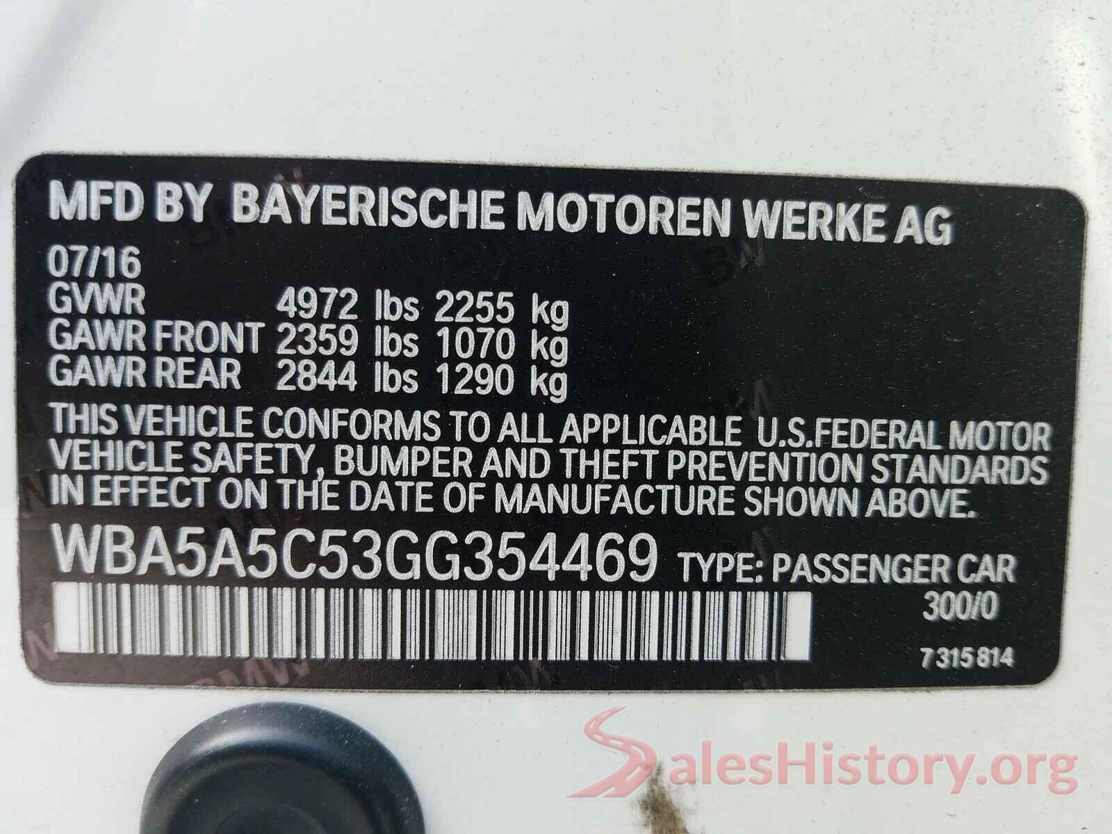 WBA5A5C53GG354469 2016 BMW 5 SERIES