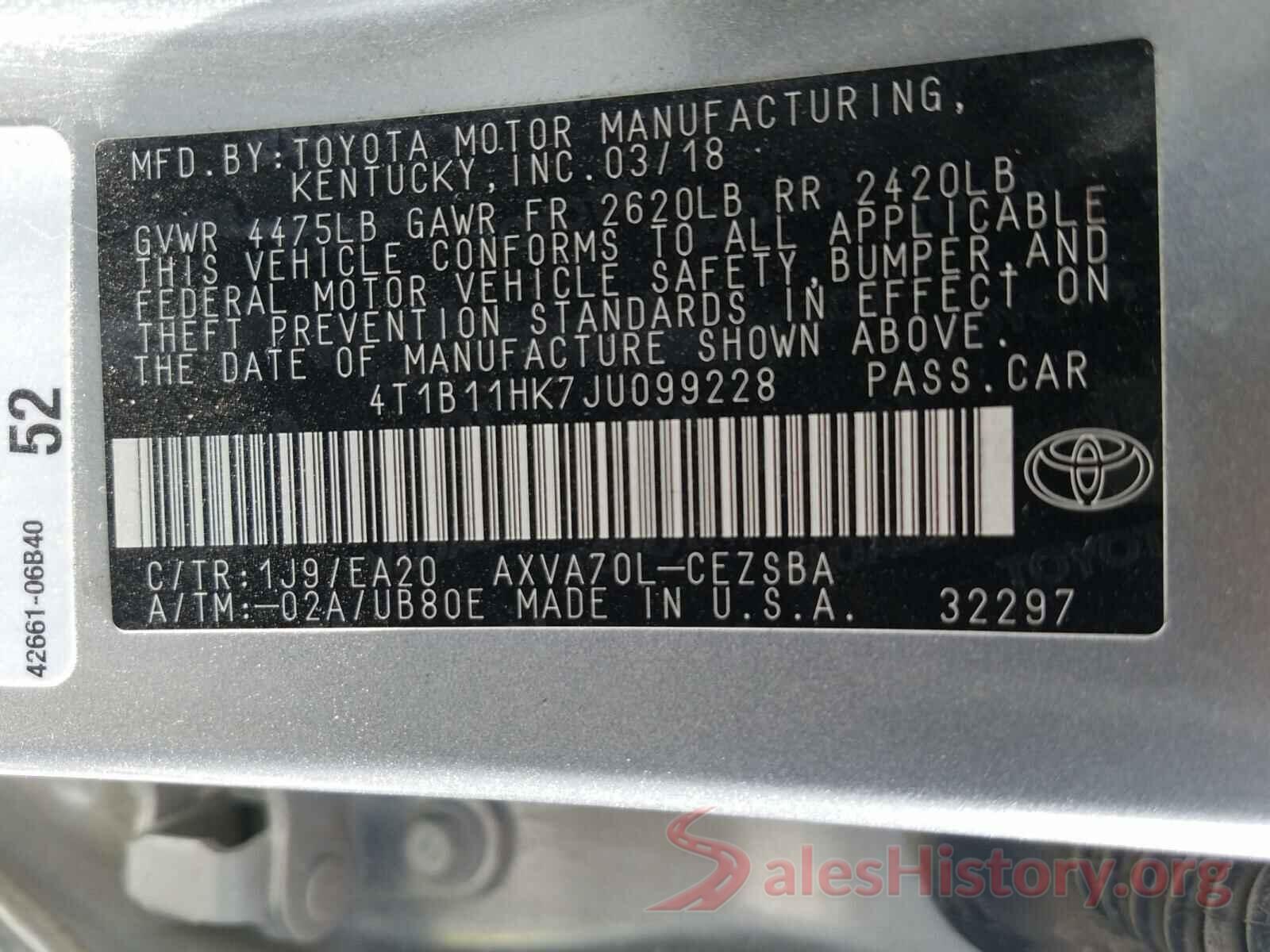 4T1B11HK7JU099228 2018 TOYOTA CAMRY