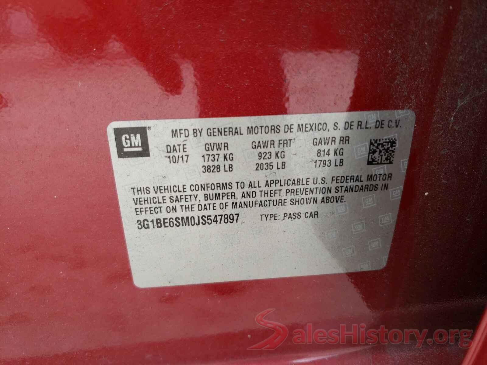 3G1BE6SM0JS547897 2018 CHEVROLET CRUZE