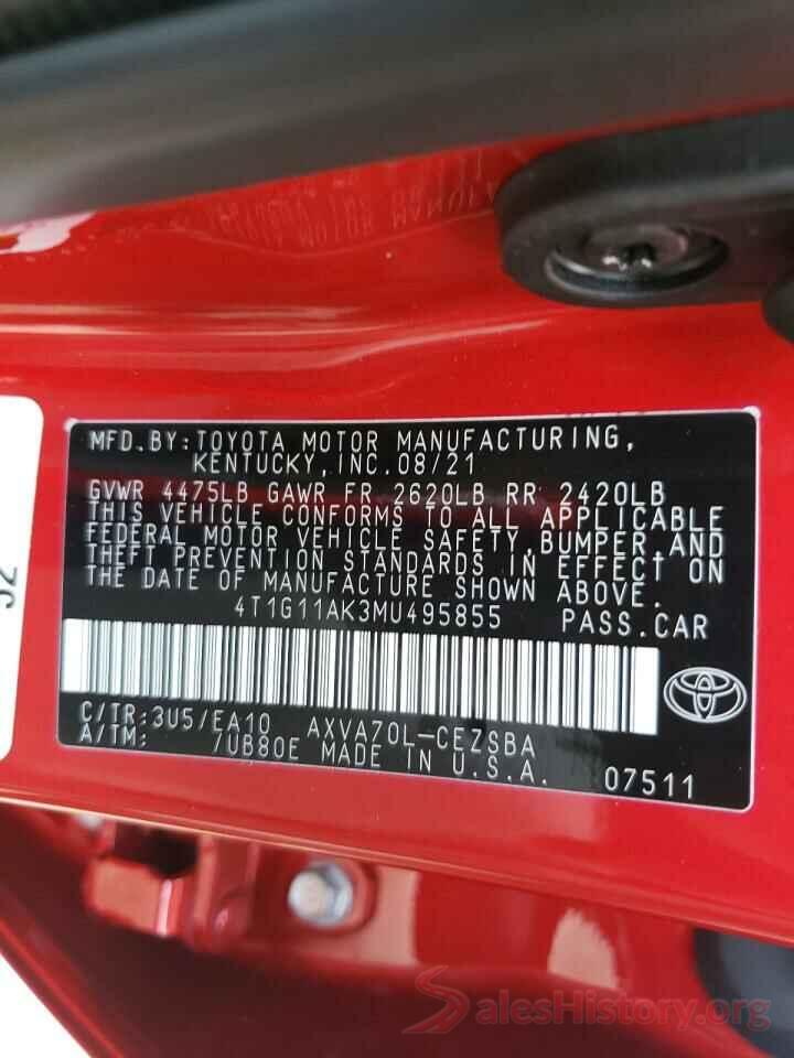 4T1G11AK3MU495855 2021 TOYOTA CAMRY