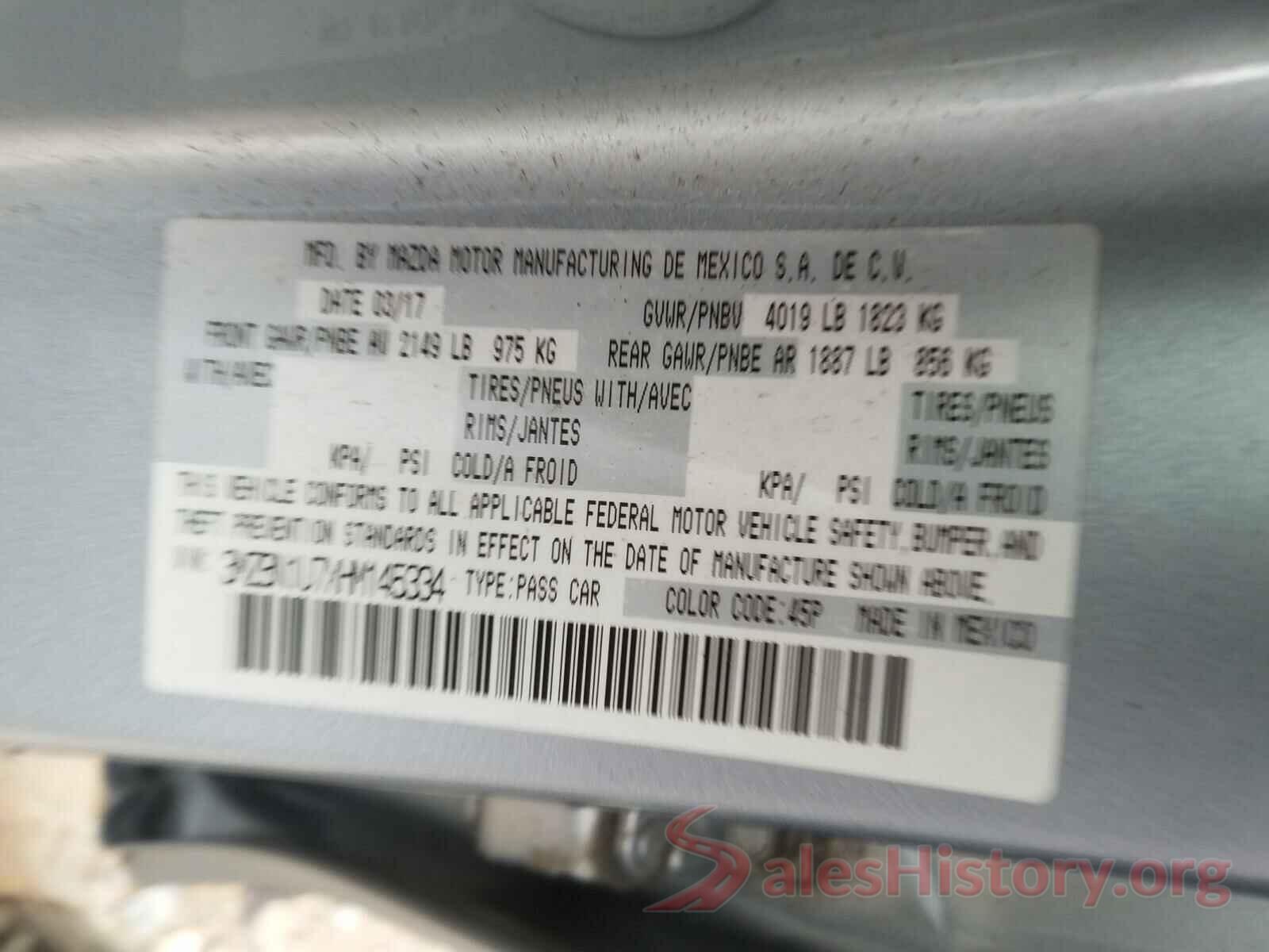 3MZBN1U7XHM145334 2017 MAZDA 3