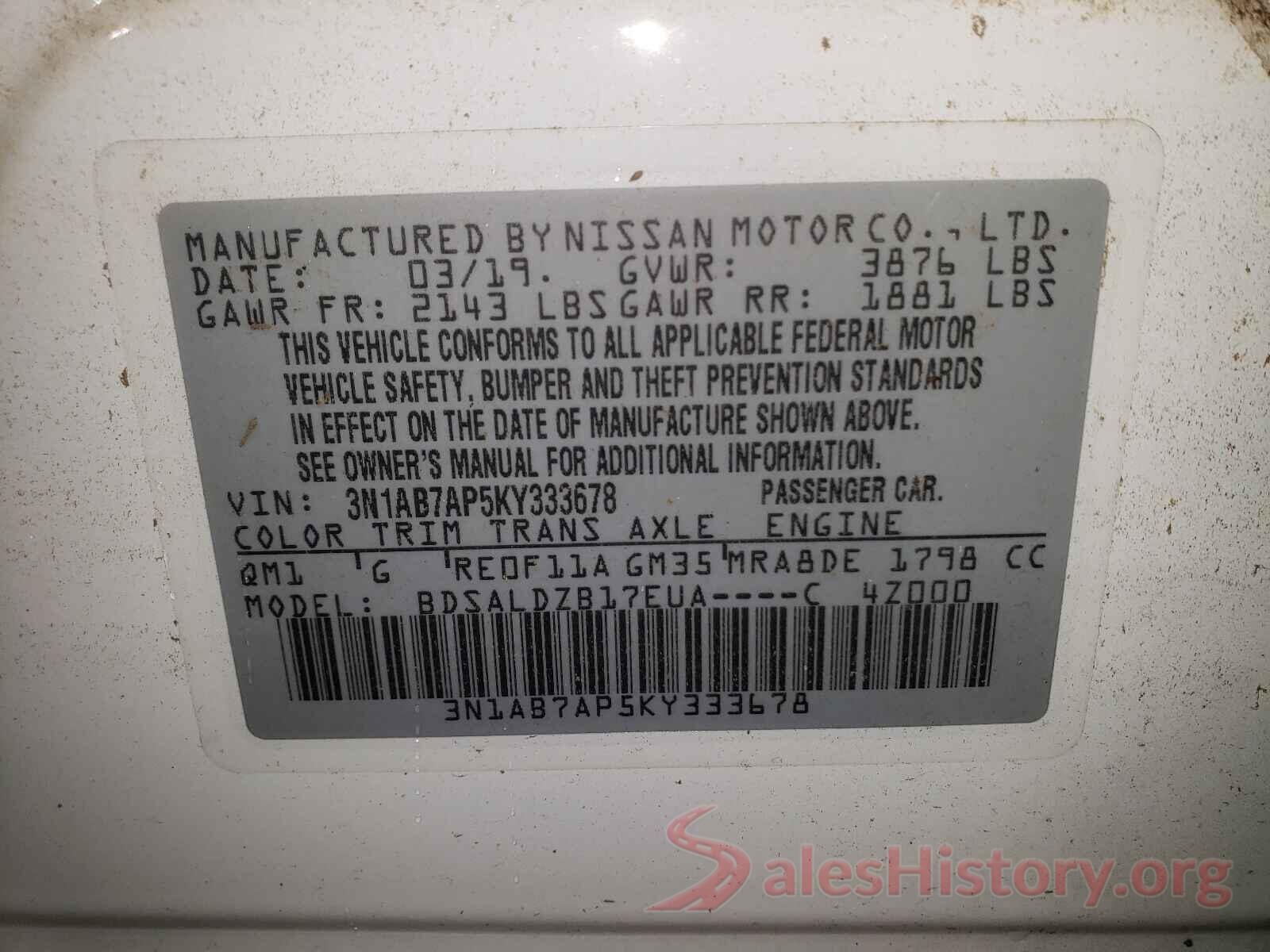 3N1AB7AP5KY333678 2019 NISSAN SENTRA