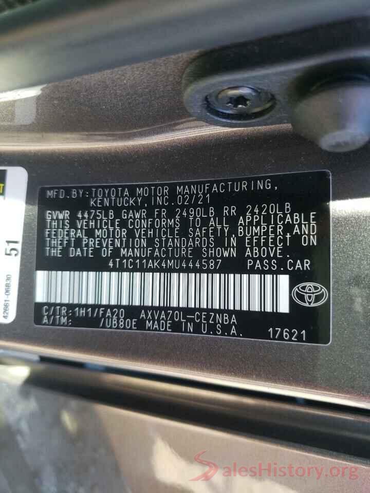 4T1C11AK4MU444587 2021 TOYOTA CAMRY