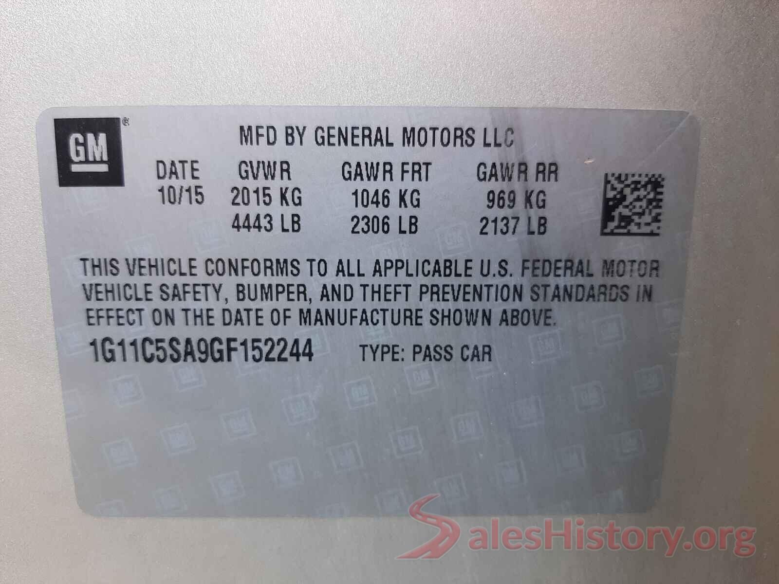 1G11C5SA9GF152244 2016 CHEVROLET MALIBU