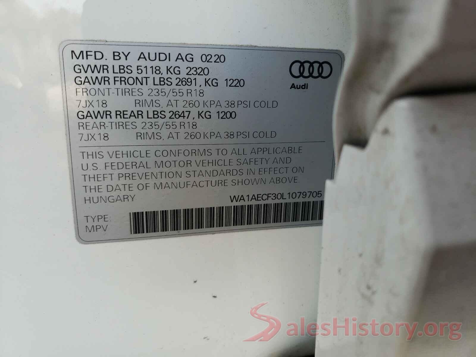 WA1AECF30L1079705 2020 AUDI Q3