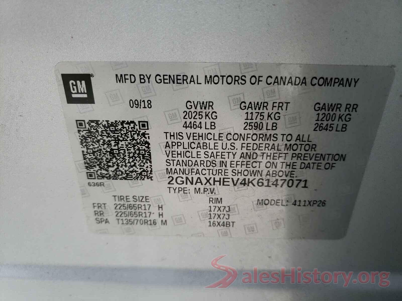 2GNAXHEV4K6147071 2019 CHEVROLET EQUINOX