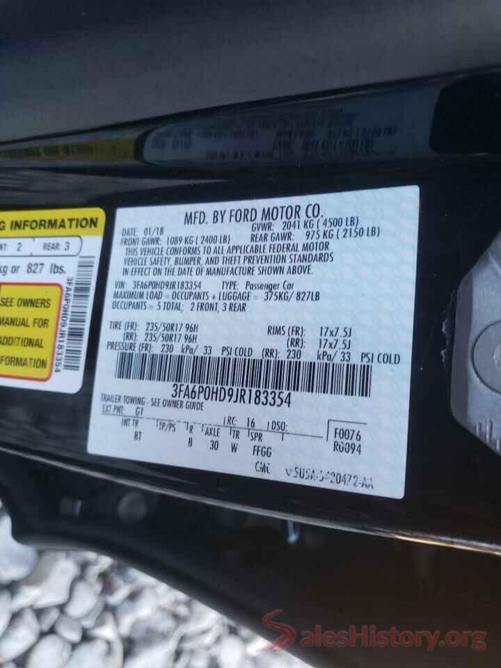 3FA6P0HD9JR183354 2018 FORD FUSION