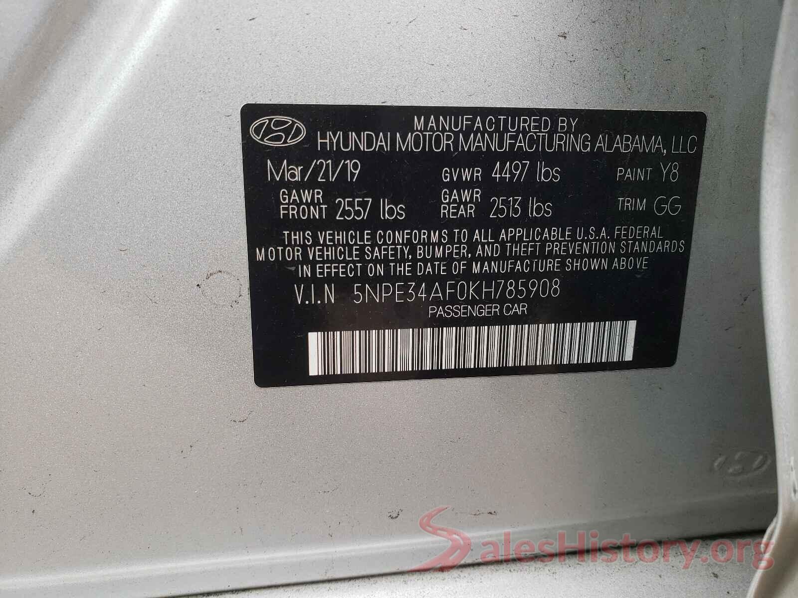 5NPE34AF0KH785908 2019 HYUNDAI SONATA