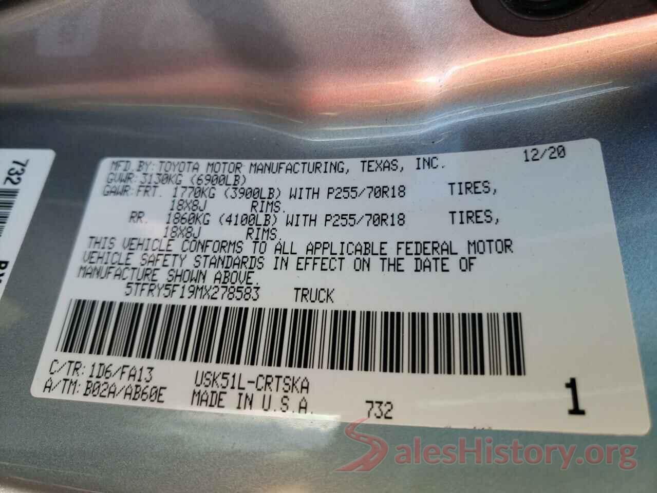 5TFRY5F19MX278583 2021 TOYOTA TUNDRA