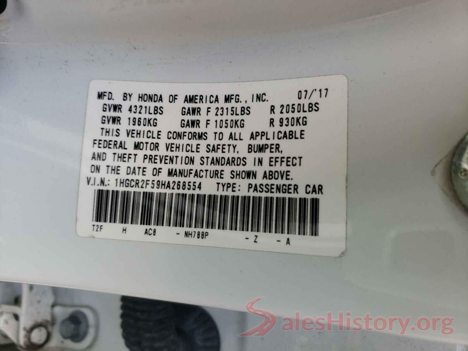 1HGCR2F59HA268554 2017 HONDA ACCORD