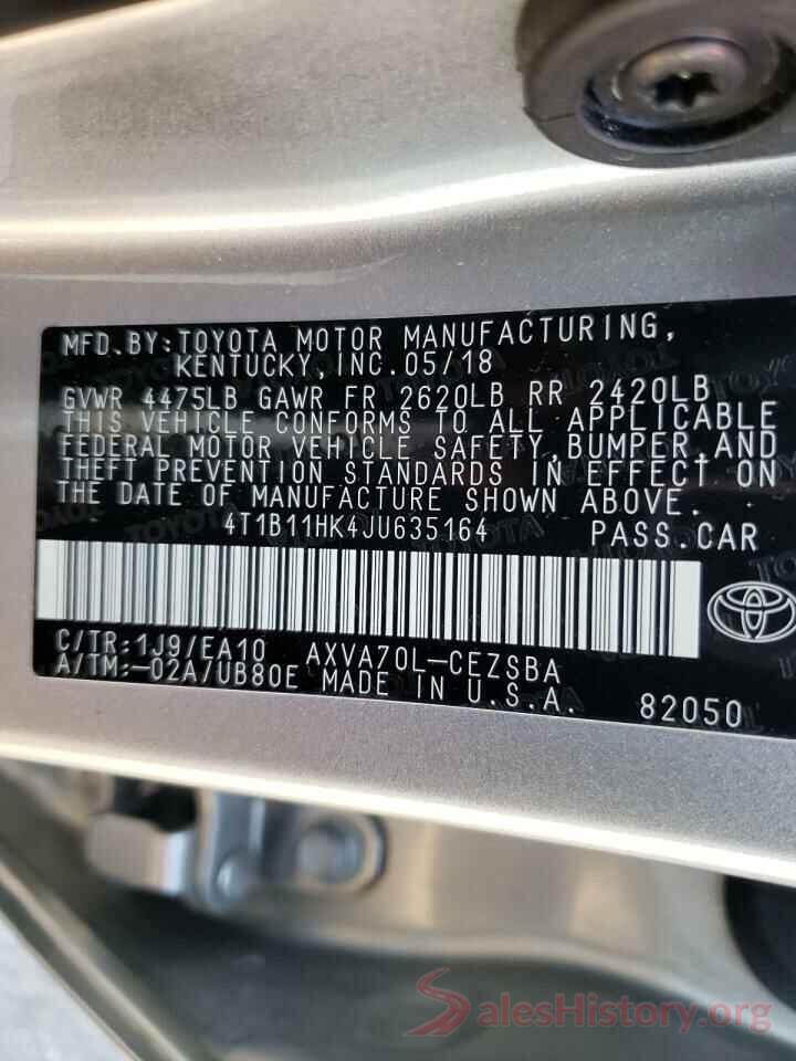 4T1B11HK4JU635164 2018 TOYOTA CAMRY