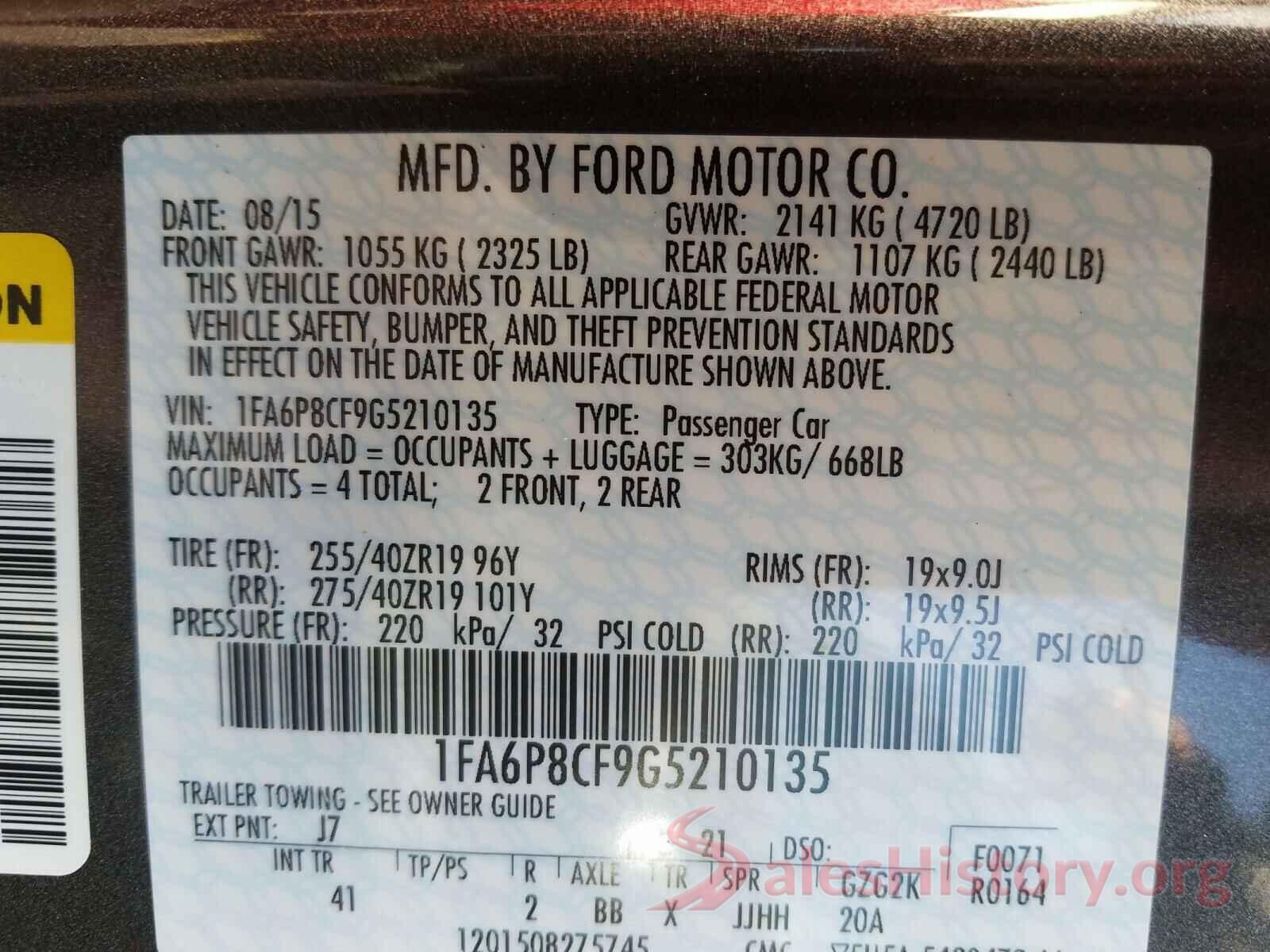 1FA6P8CF9G5210135 2016 FORD MUSTANG