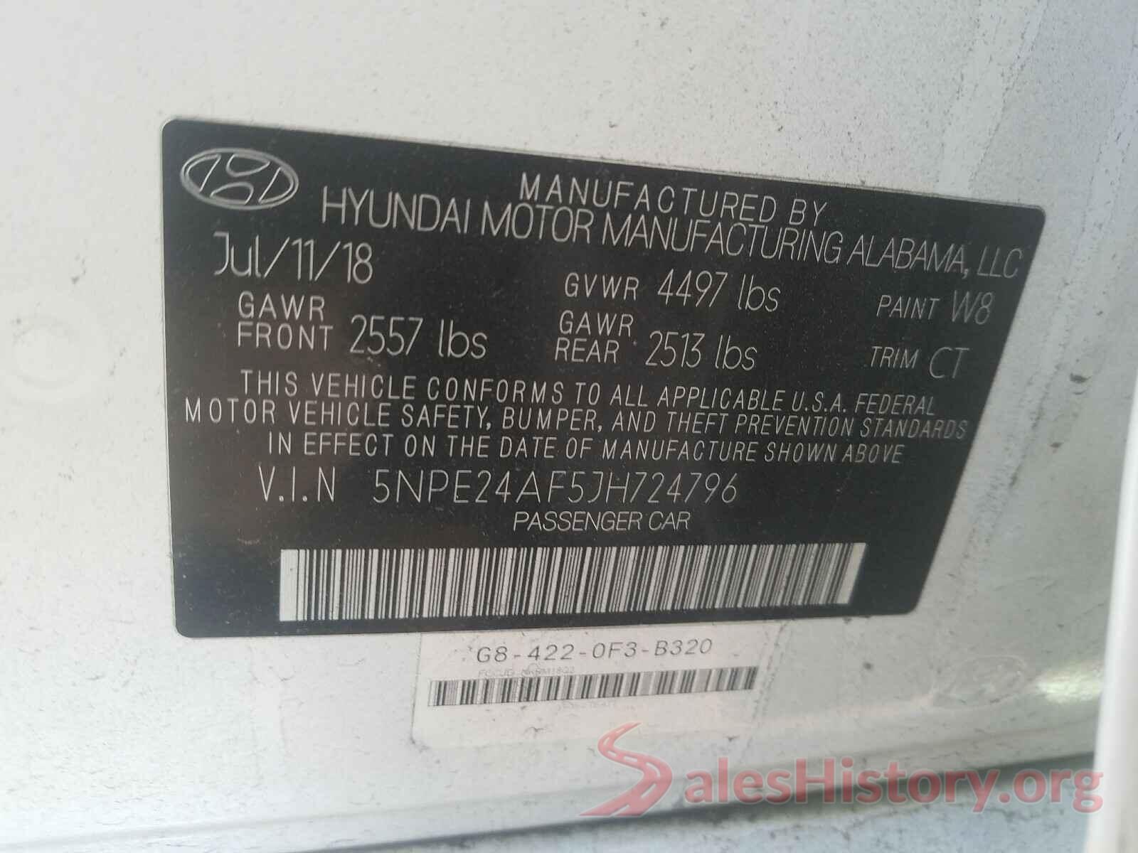 5NPE24AF5JH724796 2018 HYUNDAI SONATA