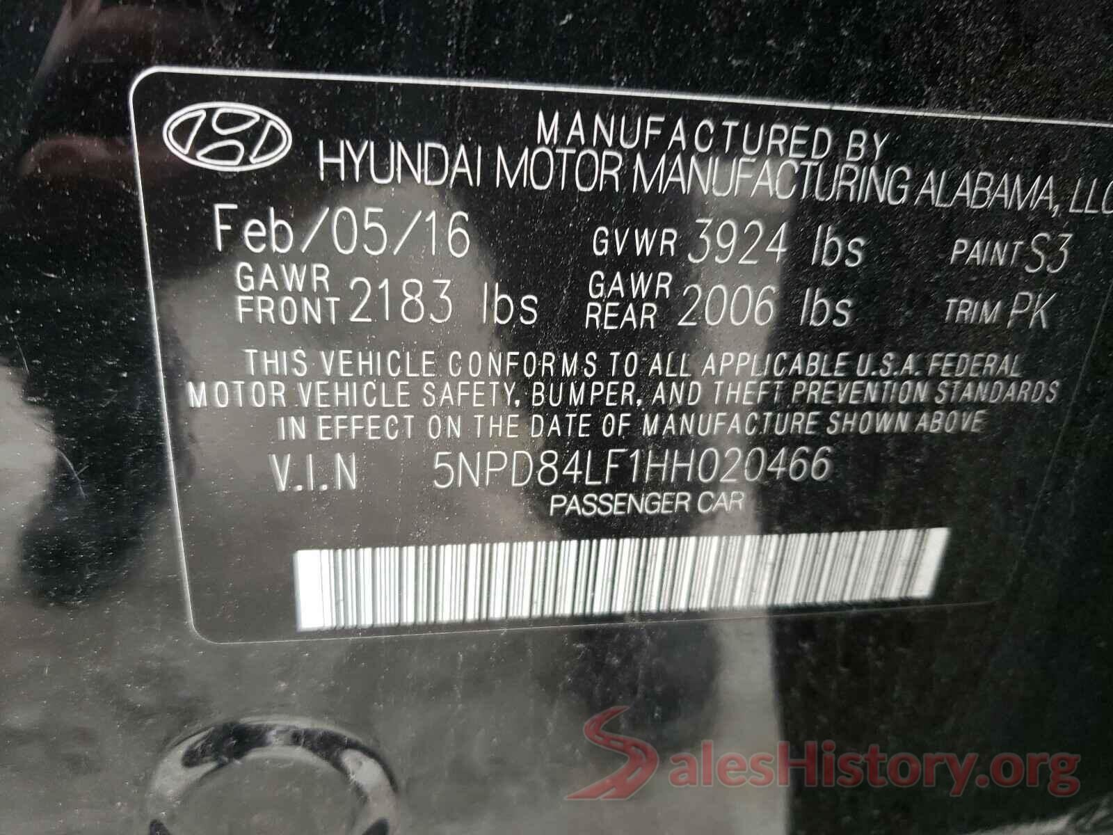 5NPD84LF1HH020466 2017 HYUNDAI ELANTRA