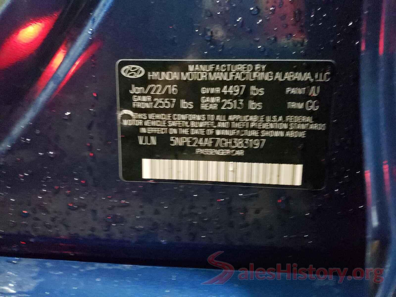 5NPE24AF7GH383197 2016 HYUNDAI SONATA