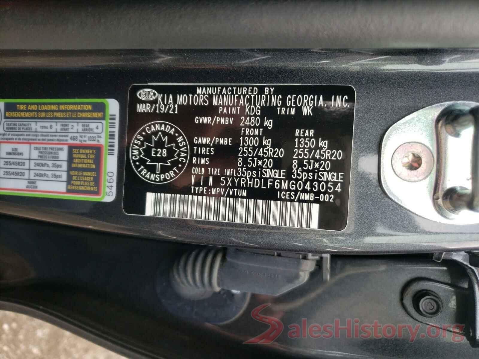 5XYRHDLF6MG043054 2021 KIA SORENTO